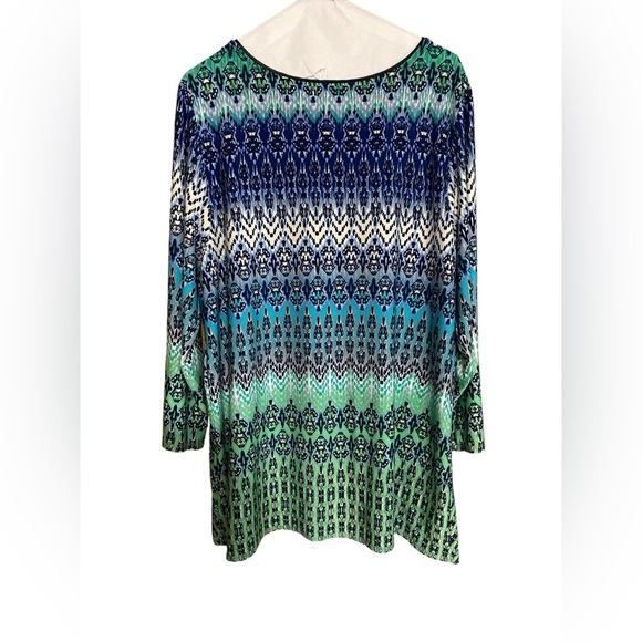 Roz & Ali tunic top polyester spandex blue green abstract print 2X soft - Picture 2 of 8